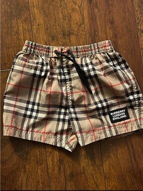 Burberry Kids Beige Classic Check Swim Shorts with Black Drawstring